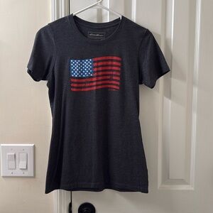 Eddie Bauer graphic tee.  Size M. Dark grey with flag.